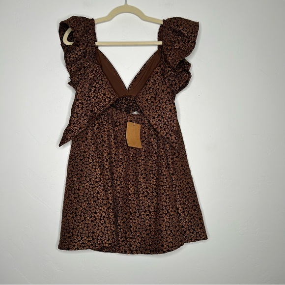 NWT Day + Moon Brown Floral Ruffle Babydoll Dress Size Small Autumn - Picture 2 of 11